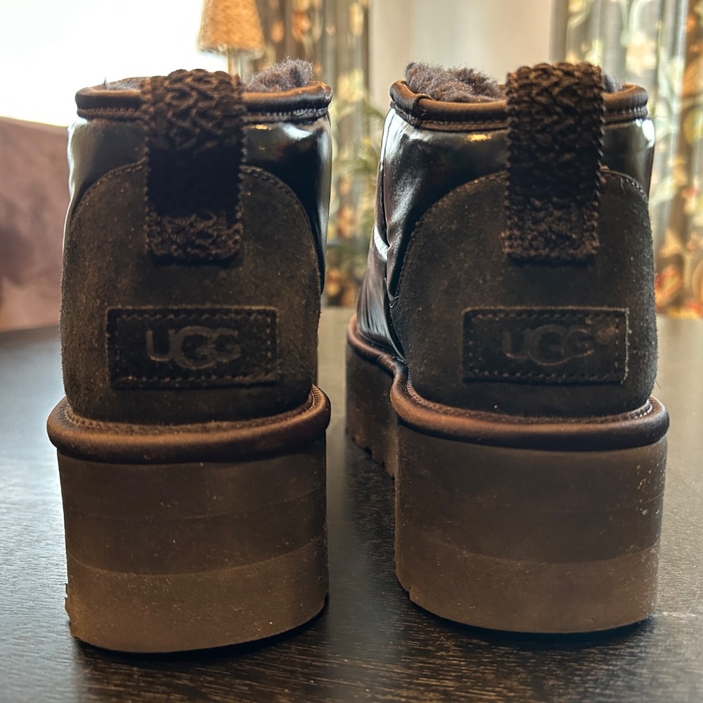UGG ULTRA MINI PLATFORM HI SHINE BLACK BOOTS - Picture 3 of 4